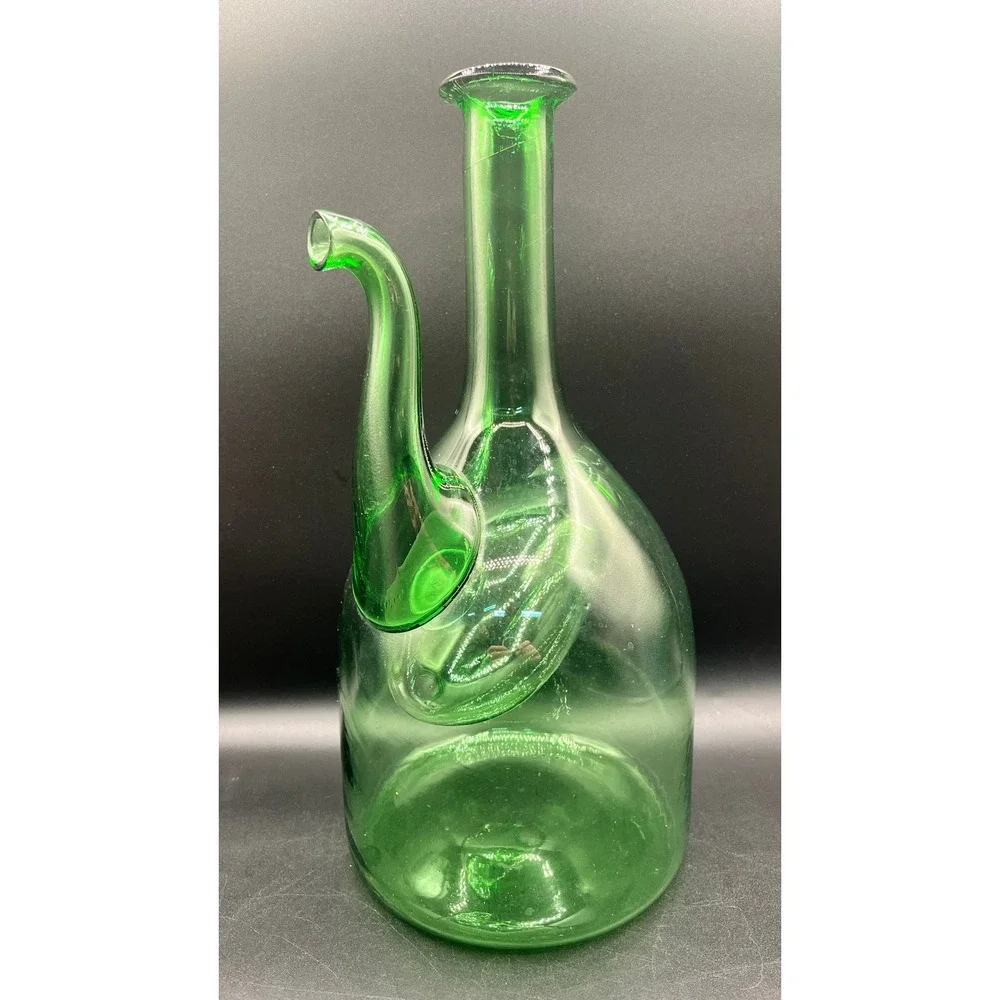 Vtg Green Hand Blown Glass Wine Decanter w/ Internal Ice‎ Chamber Chiller 19